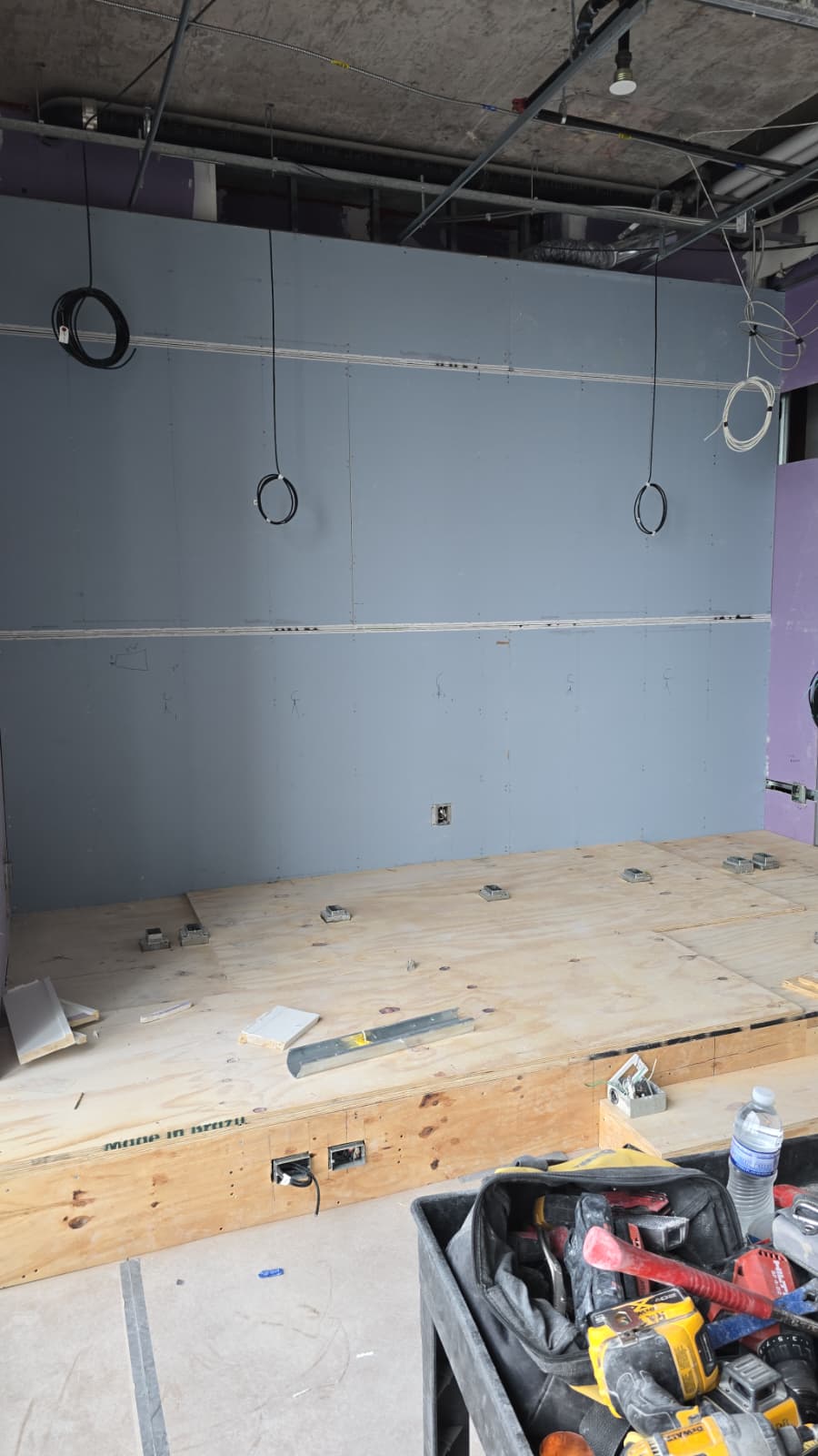 Drywall wall installed in a commercial space under construction